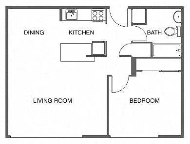 Floor plan 1 Bed, 1 Bath B