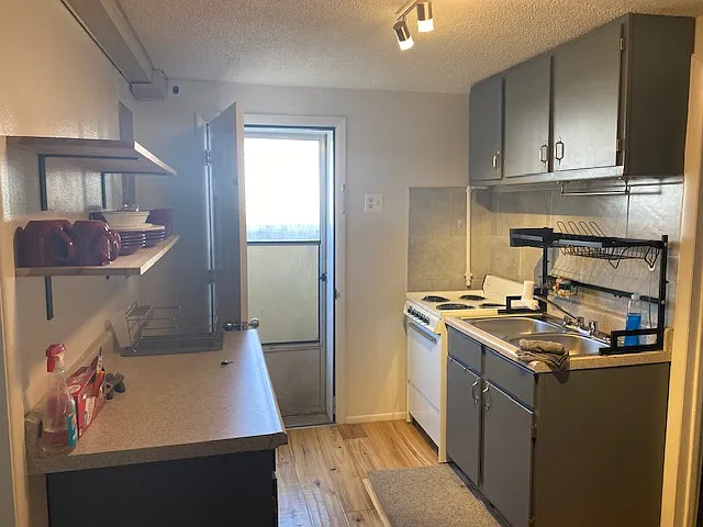 Also the view of the kitchen from the living room/dining room.