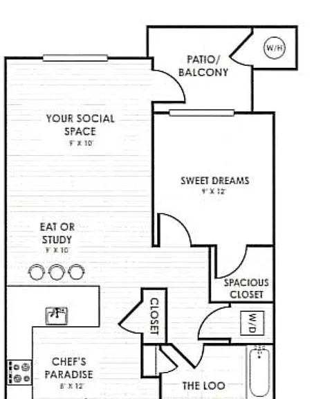 One Bedroom AB Floorplan Diagram
