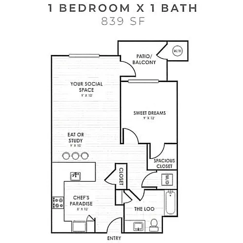 Floor plan One Bedroom AB