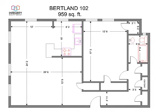 Floor plan The Bertland 1 Bedroom 1 Bath