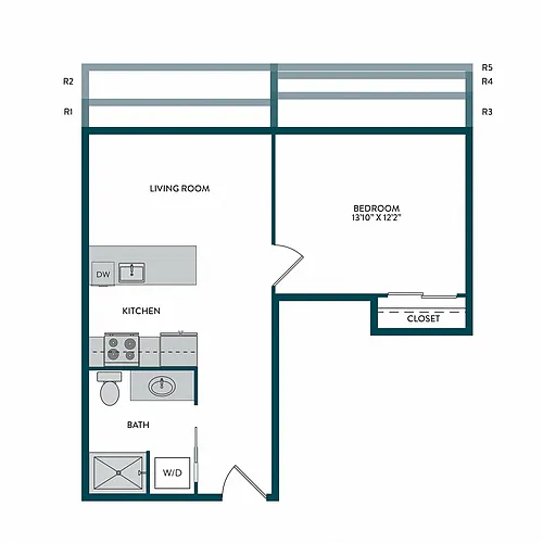 Floor plan 1BR 1BA M