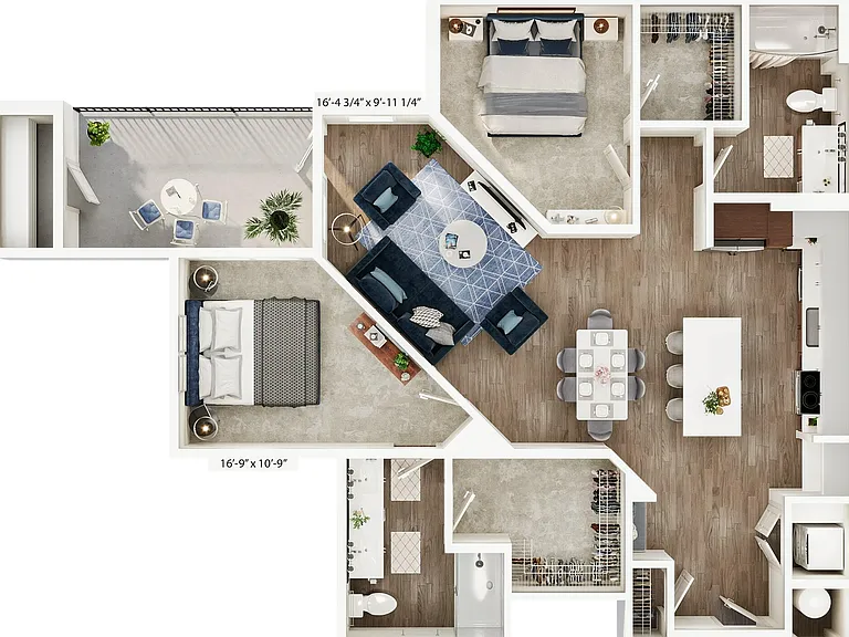 Explore this spacious apartment layout, designed for modern living with two bedrooms and an elegant kitchen. Explore this spacious apartment layout, designed for modern living with two bedrooms and an elegant kitchen.