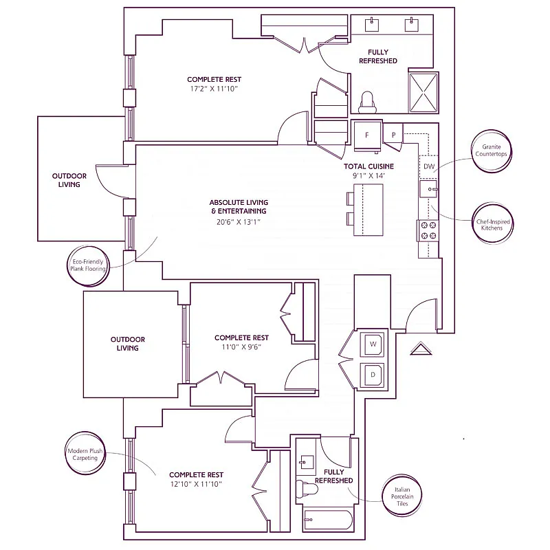 Floor plan 3 Bed - 2 Bath | C02