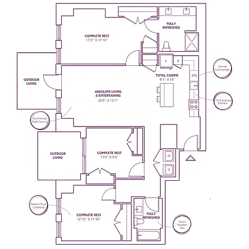 Floor plan 3 Bed - 2 Bath | C02
