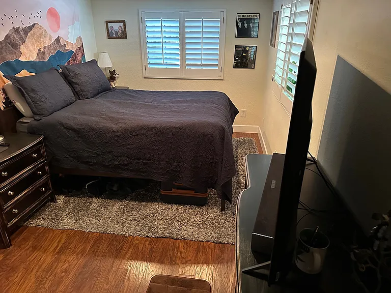 Master bedroom with a walk in closet and a small closet