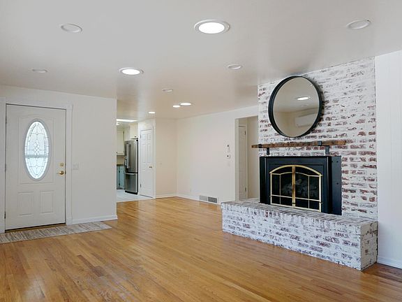 Wood burning fireplace.