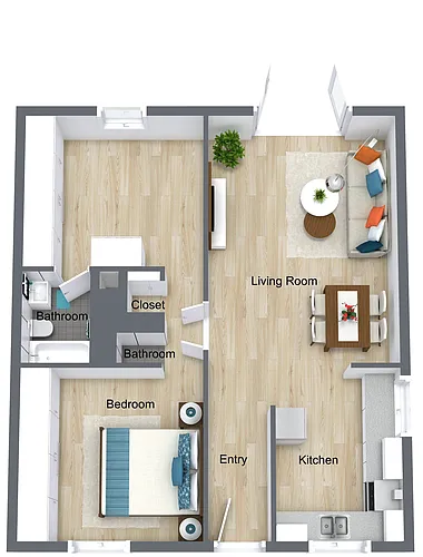 Floor plan 2 Bedroom 1.5 Bath