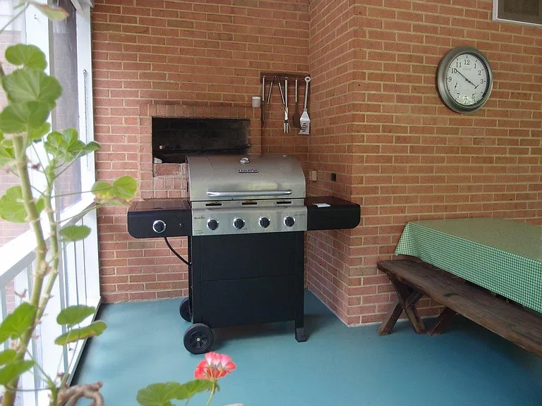 Grill on screened-in porch