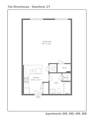 Floor plan 509 Huge studio lives like a 1 bed top floor