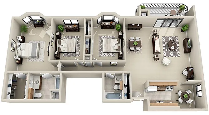Floor plan 3 Bed 2 Bath (FS 1&2)