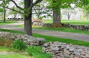 Stone walls line the property