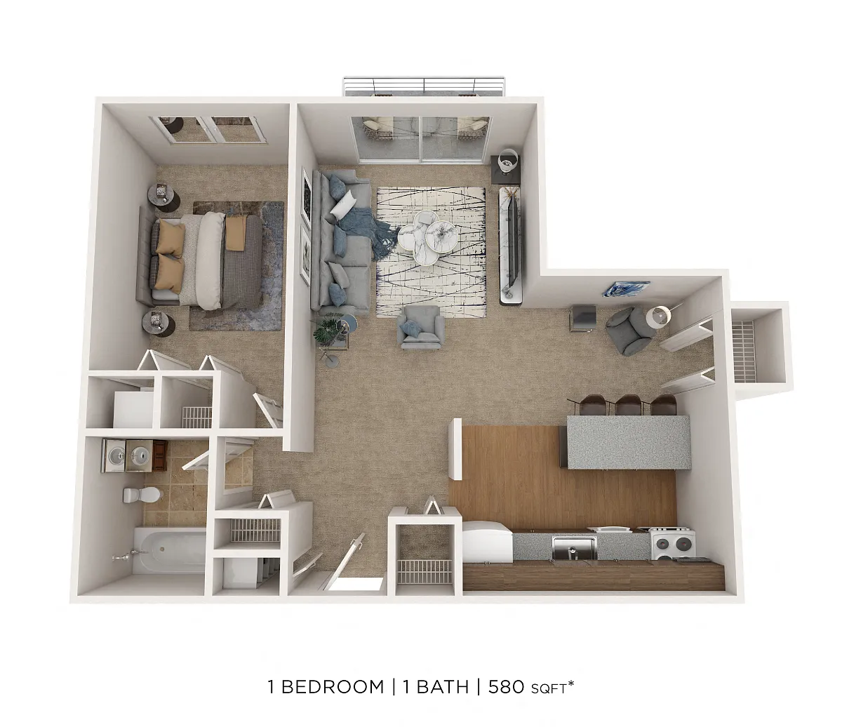 Floor plan One Bedroom - 580 sqft