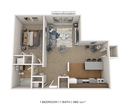 Floor plan One Bedroom - 580 sqft