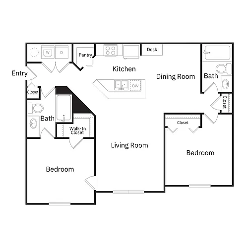 Floor plan 2 Bed - 2 Bath