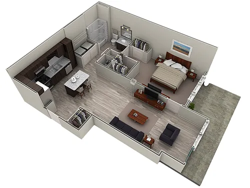 Floor plan 1 BR Designer Courtyard