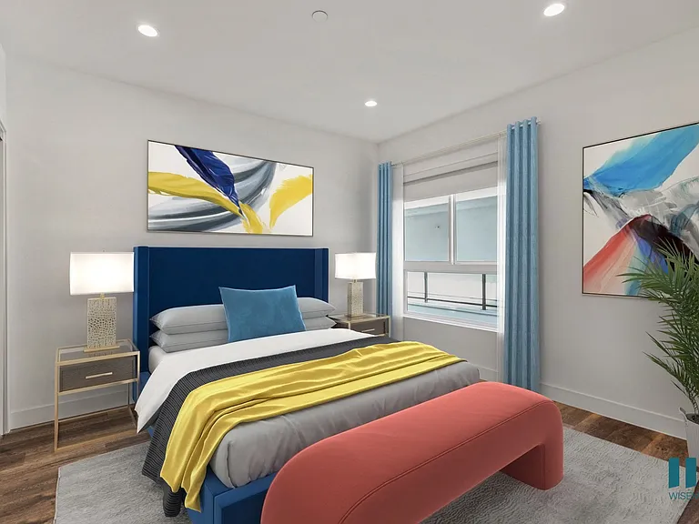 Bedroom with Vinyl Flooring, Recessed Lighting, and Mirrored Closet