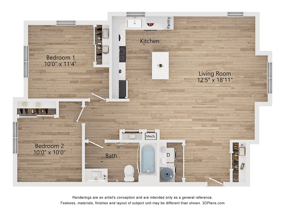 Floor plan B2c | 2 Bed | 1 Bath | 60