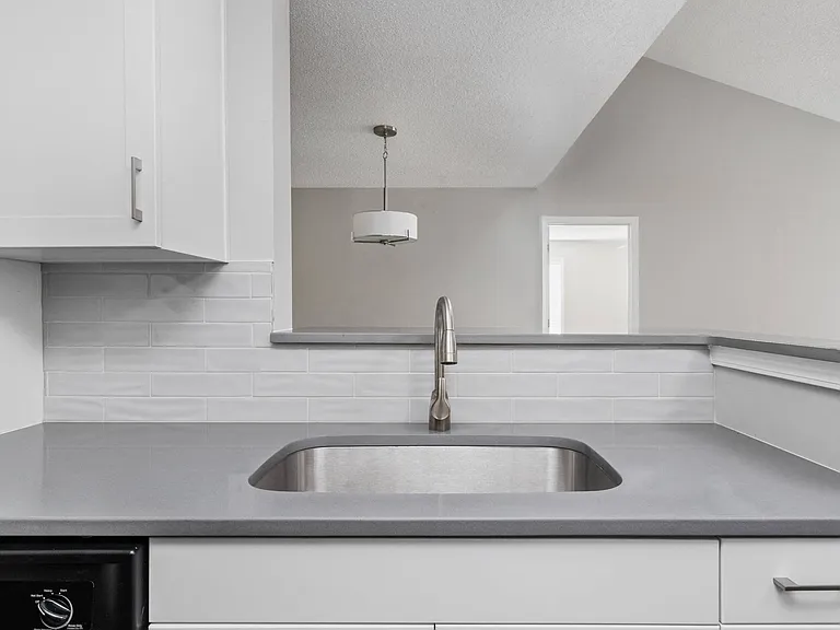 Sleek kitchen with farmhouse sink