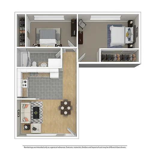 Floor plan 2 BEDROOM/1.0 BATH A