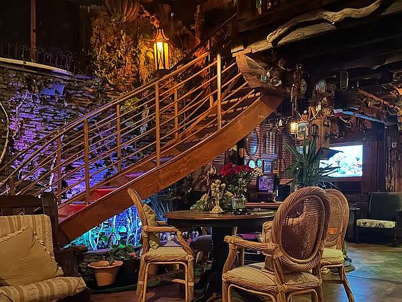 Our indoor waterworks, mood lights, and lit stairway to the second floor. Along with our movie room with surround sound stereo!