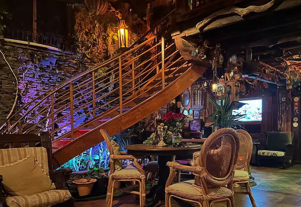 Our indoor waterworks, mood lights, and lit stairway to the second floor. Along with our movie room with surround sound stereo!