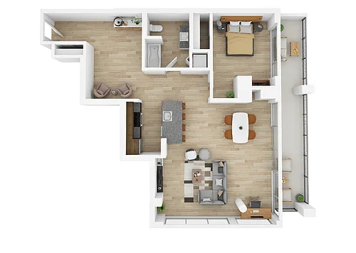 Floor plan One-Bedroom Q