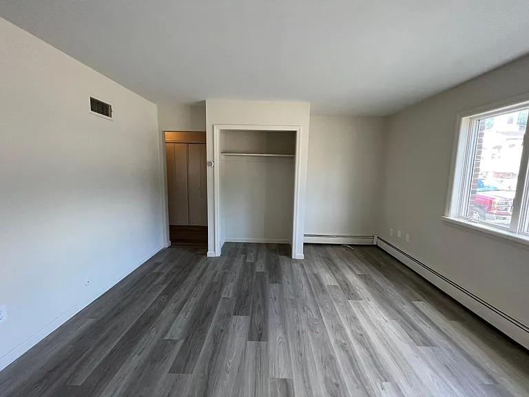living room with home office nook