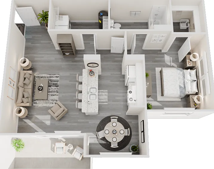 1 Bed 1 Bath Floorplan Diagram