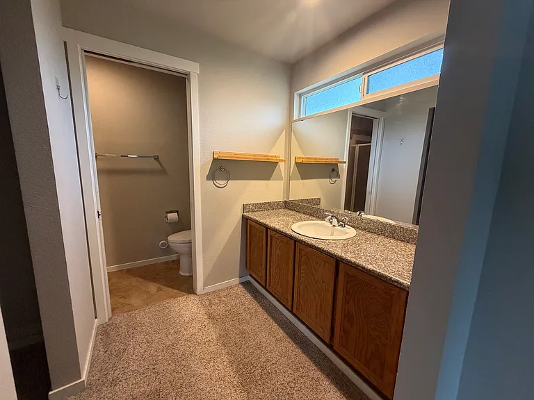 primary vanity with opening transom window to feel at one with nature
