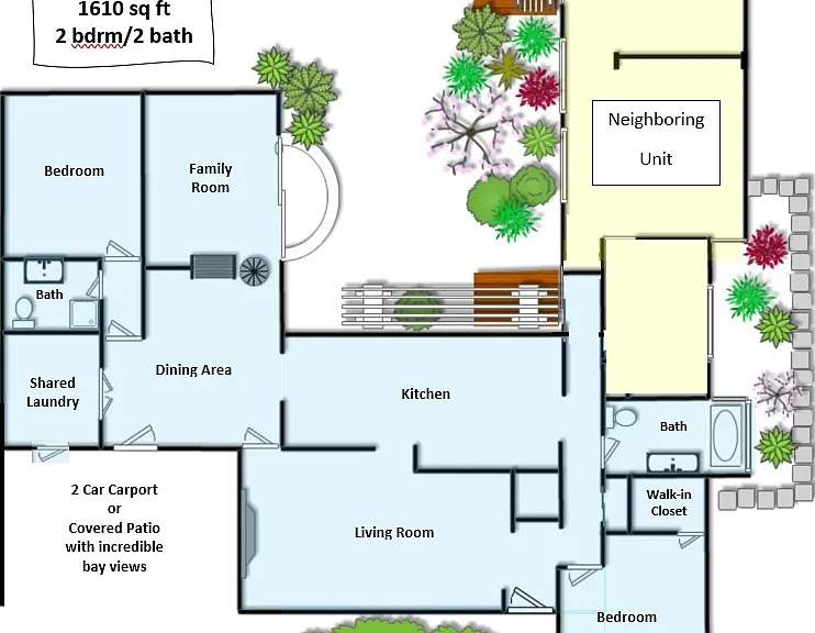 Duplex layout with shared courtyard in the back