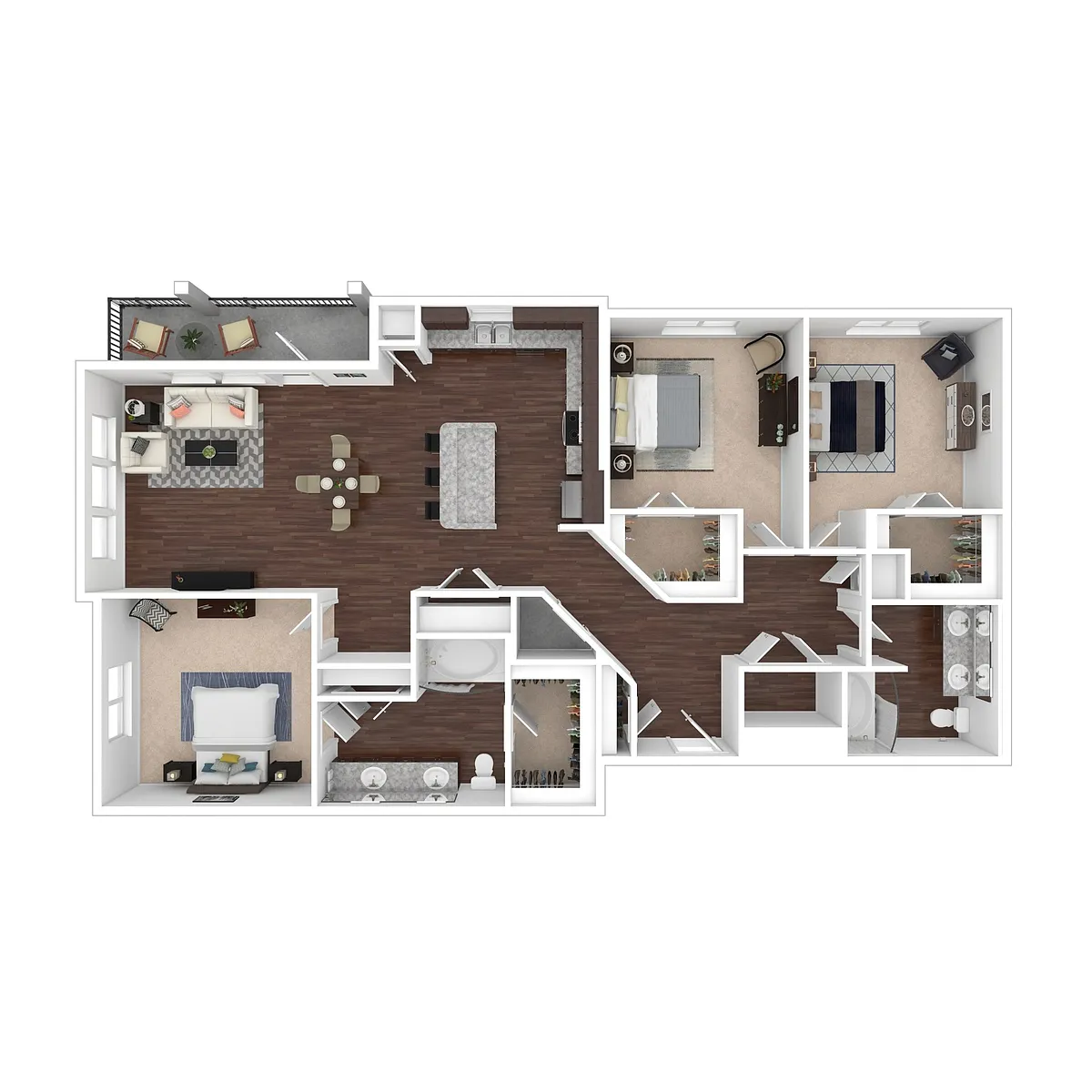 Floor plan Three Bed Two Bath D1