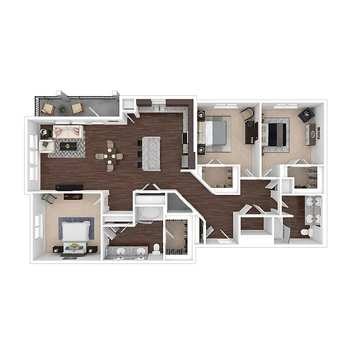 Floor plan Three Bed Two Bath D1