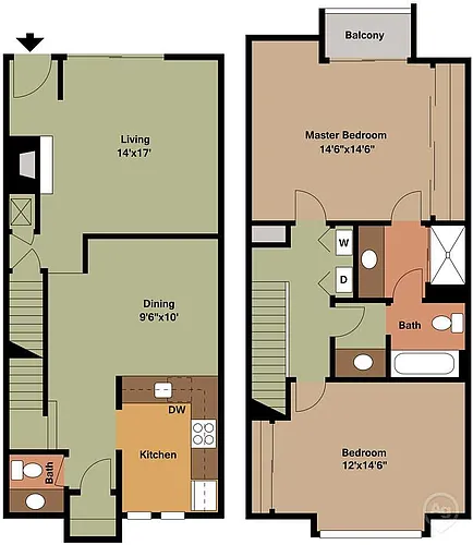 Floor plan Burnett - 2 Bedroom Townhome