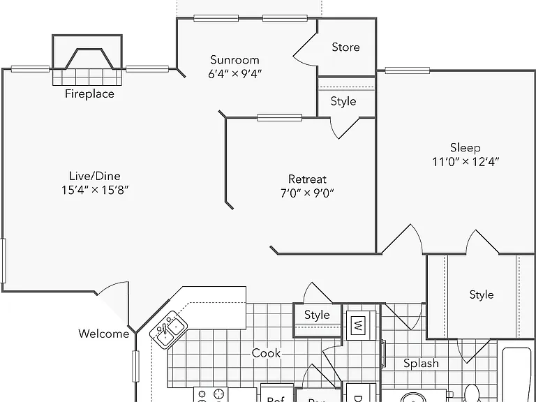 1 BR x 1 BA with Washer/Dryer C 1 BR x 1 BA with Washer/Dryer C