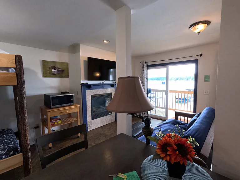 view out slider, fire place