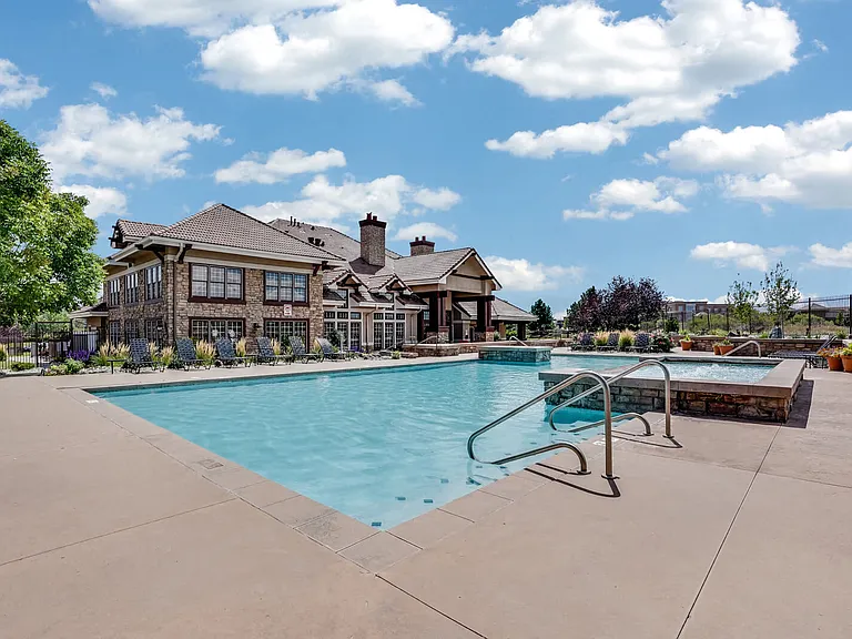 Expansive tanning area, pool and spa