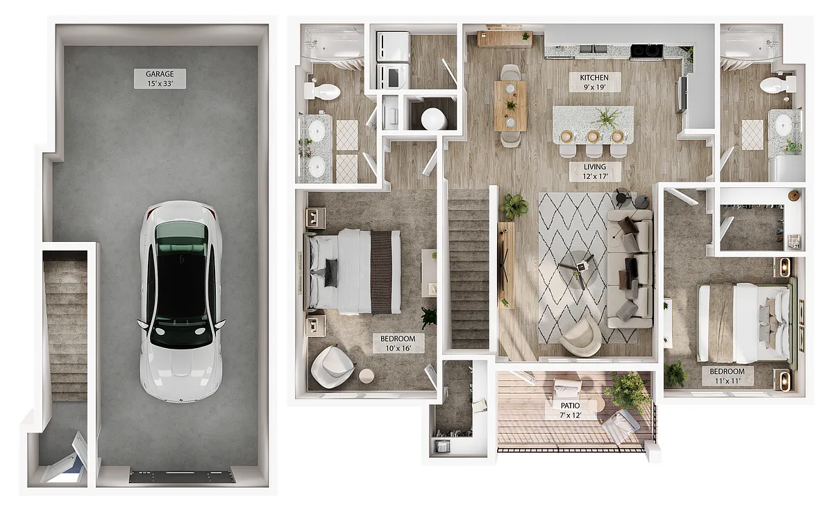 Floor plan 2 BR Grand Overlook Garage
