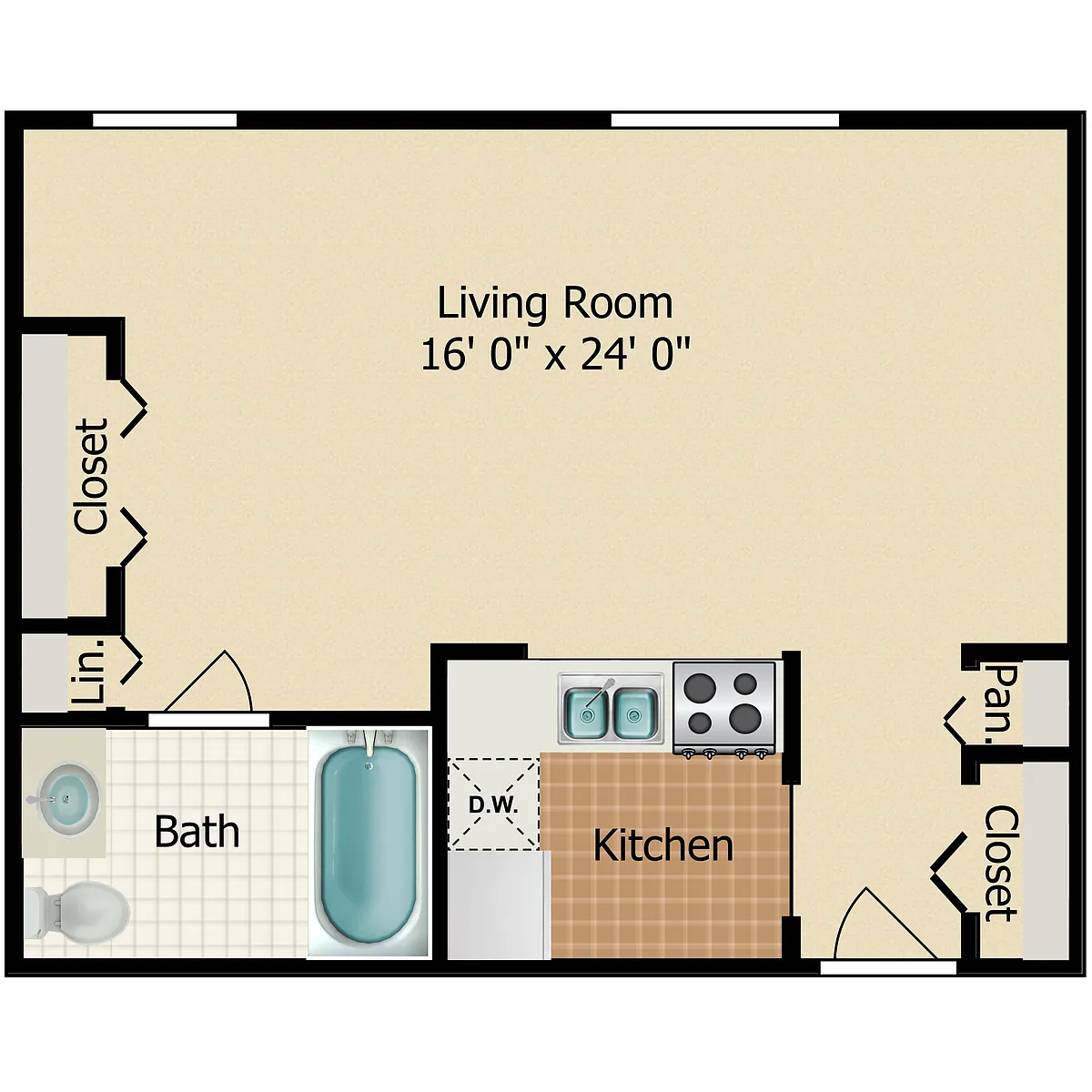 Floor plan Studio 1 Bath