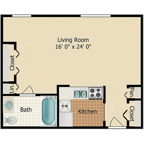 Floor plan Studio 1 Bath