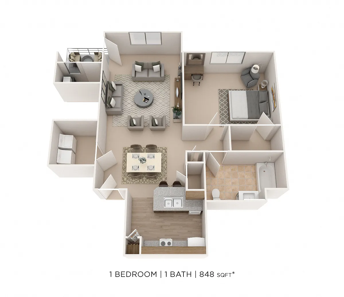 Floor plan One Bedroom- 848 sqft