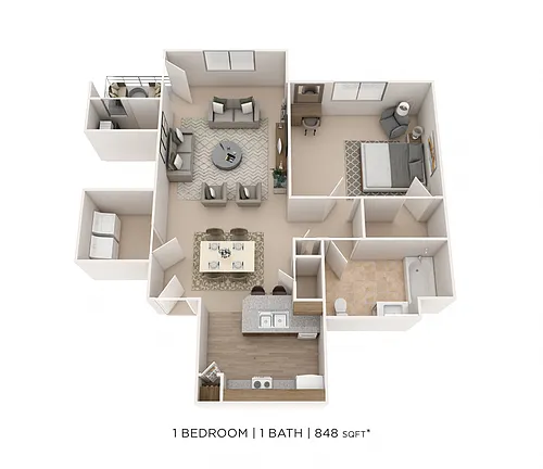 Floor plan One Bedroom- 848 sqft