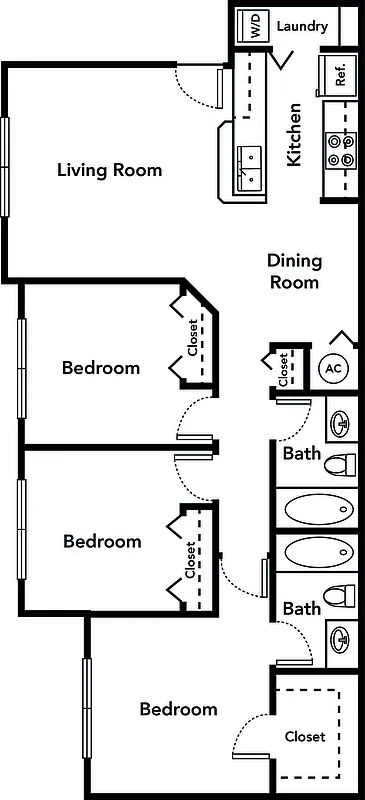 Floor plan Three Bedroom Two Bath 50% (Phase I)