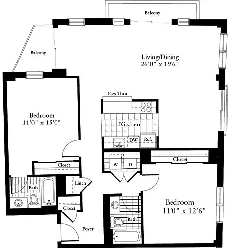 Floor plan 2 Bedrooms AA