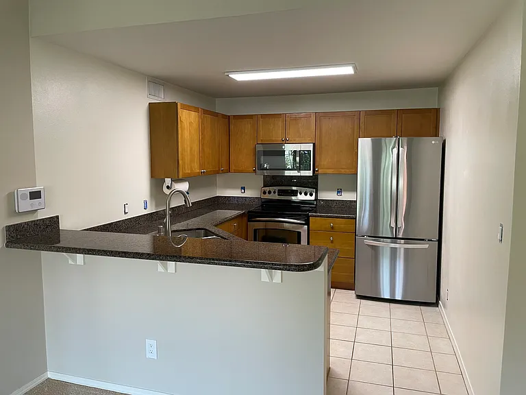 Kitchen with stainless steel appliances