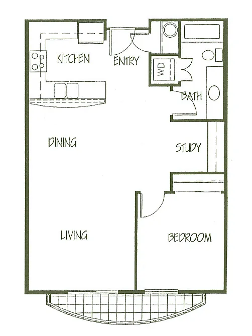 Floor plan Traditional 1x1 with a Den