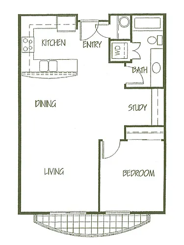 Floor plan Traditional 1x1 with a Den