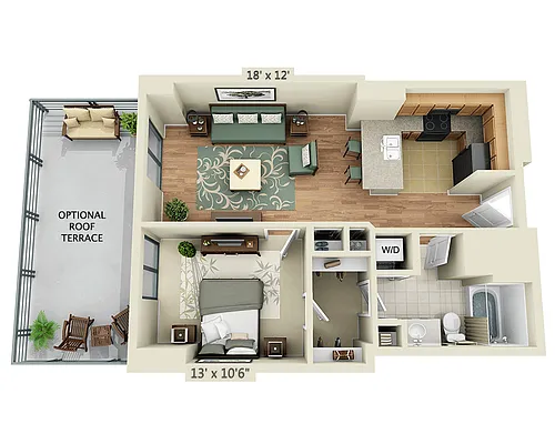 Floor plan 1 BEDROOM TOWER (A1E)
