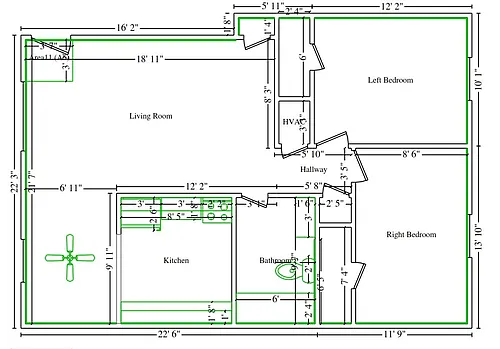 Floor plan 2 bedroom 1 bathroom