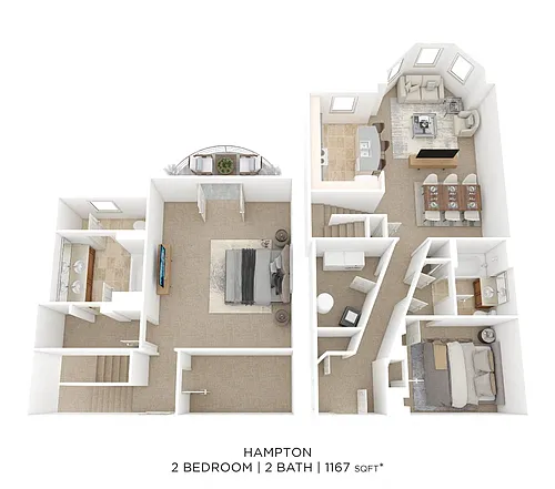 Floor plan Two Bedroom 2 Bath Townhome-Hampton
